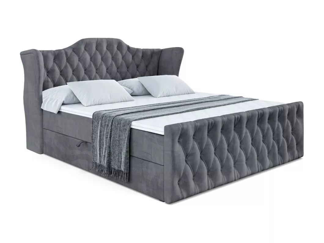 Kauf Unique Boxspringbett VILA-Z mit Bettkasten, H4-Materatze, Fußteil, Multipocketfederung - 140x200 - Dunkelgrau Samt