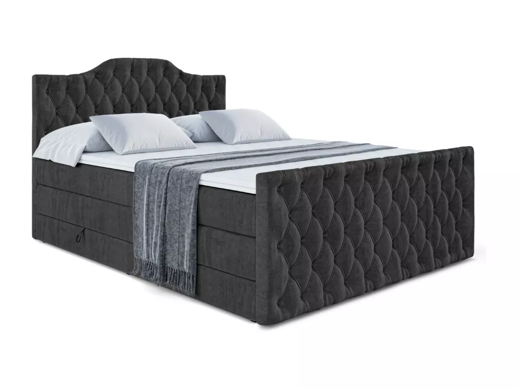 Kauf Unique Boxspringbett VILA-1-Z KING mit Bettkasten, 2 Matratzen - H3/Bonellfederung und H4/Multipocketmateratze, Fußteil - 160x200 - Schwarz Samt