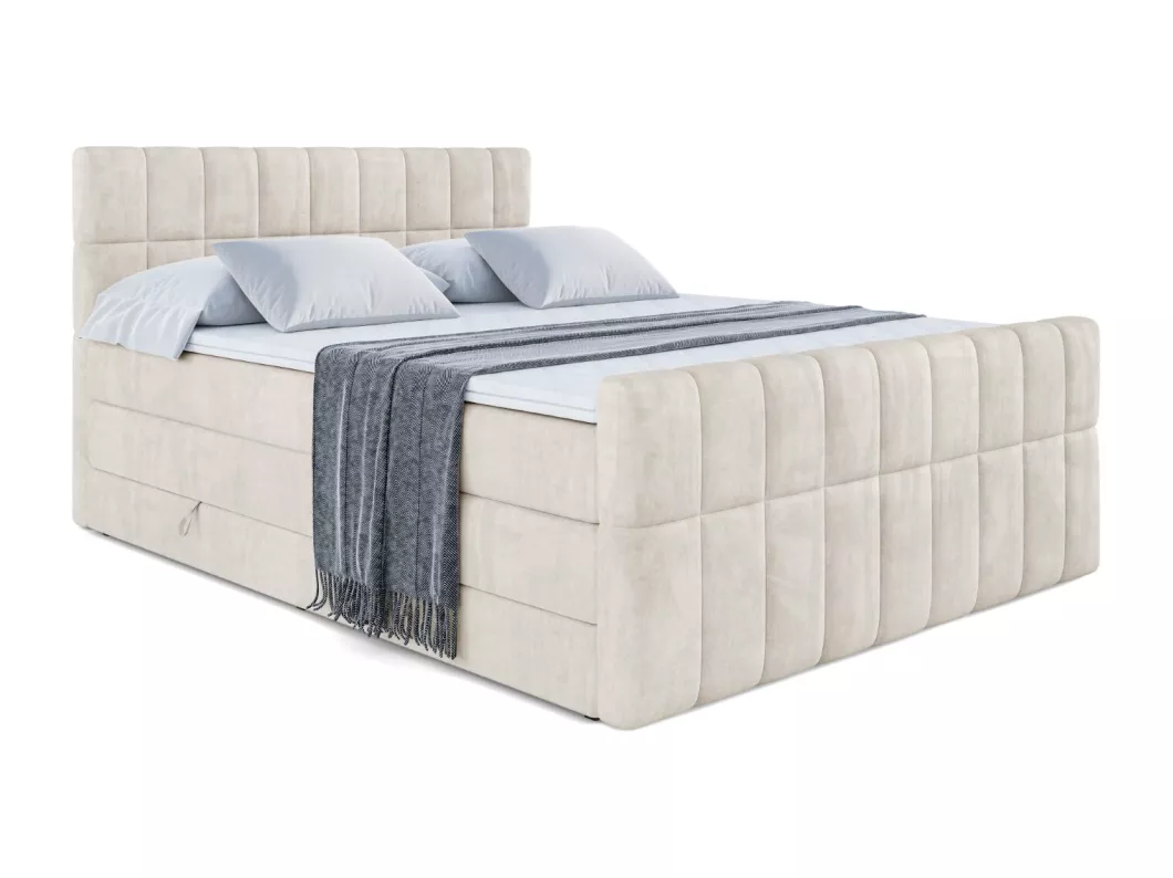 Kauf Unique Boxspringbett MIAMI-Z KING mit Bettkasten, 2 Matratzen - H3/Bonellfederung und H4/Multipocketmateratze, Fußteil - 160x200 - Beige Samt