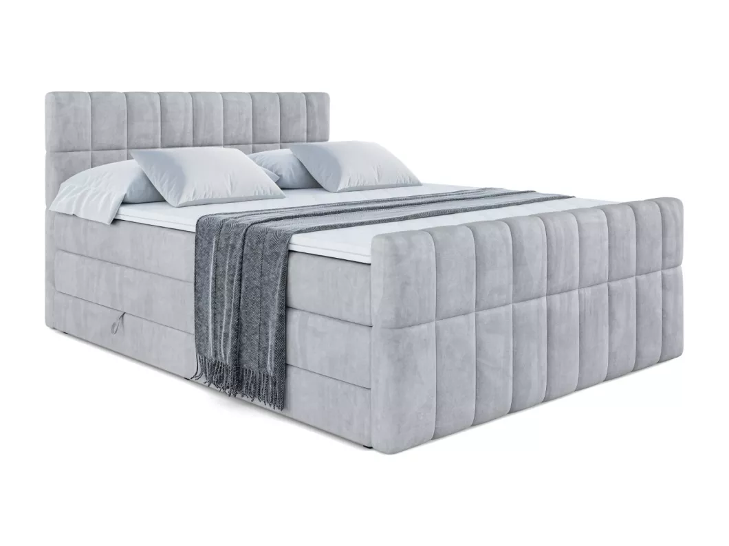 Kauf Unique Boxspringbett MIAMI-Z KING mit Bettkasten, 2 Matratzen - H3/Bonellfederung und H4/Multipocketmateratze, Fußteil - 120x200 - Grau Samt