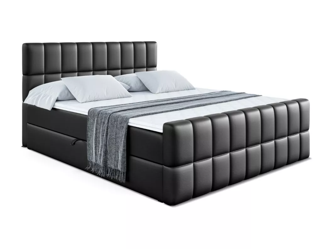 Kauf Unique Boxspringbett MIAMI-Z mit Bettkasten, H4-Materatze, Fußteil, Multipocketfederung - 180x200 - Schwarz Kunstleder