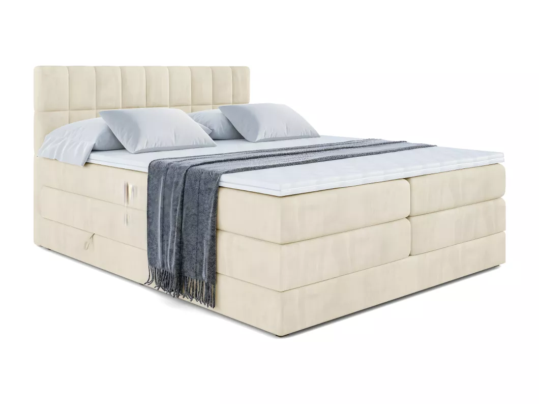 Kauf Unique Boxspringbett MIAMI KING mit Bettkasten, 2 Matratzen - H3/Bonellfederung und H4/Multipocketmateratze - 140x200 - Taupe Samt