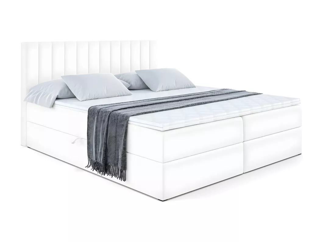 Kauf Unique Boxspringbett EDITA mit Bettkasten, H4-Materatze, Multipocketfederung - 160x200 - Weiß Kunstleder