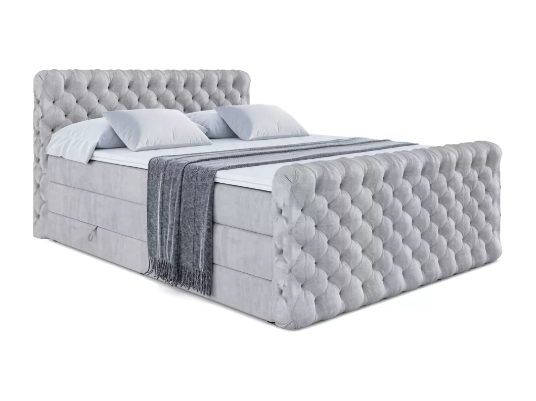 Kauf Unique Boxspringbett BOXI8-Z KING mit Bettkasten, 2 Matratzen - H3/Bonellfederung und H4/Multipocketmateratze, Fußteil - 140x200 - Grau Samt