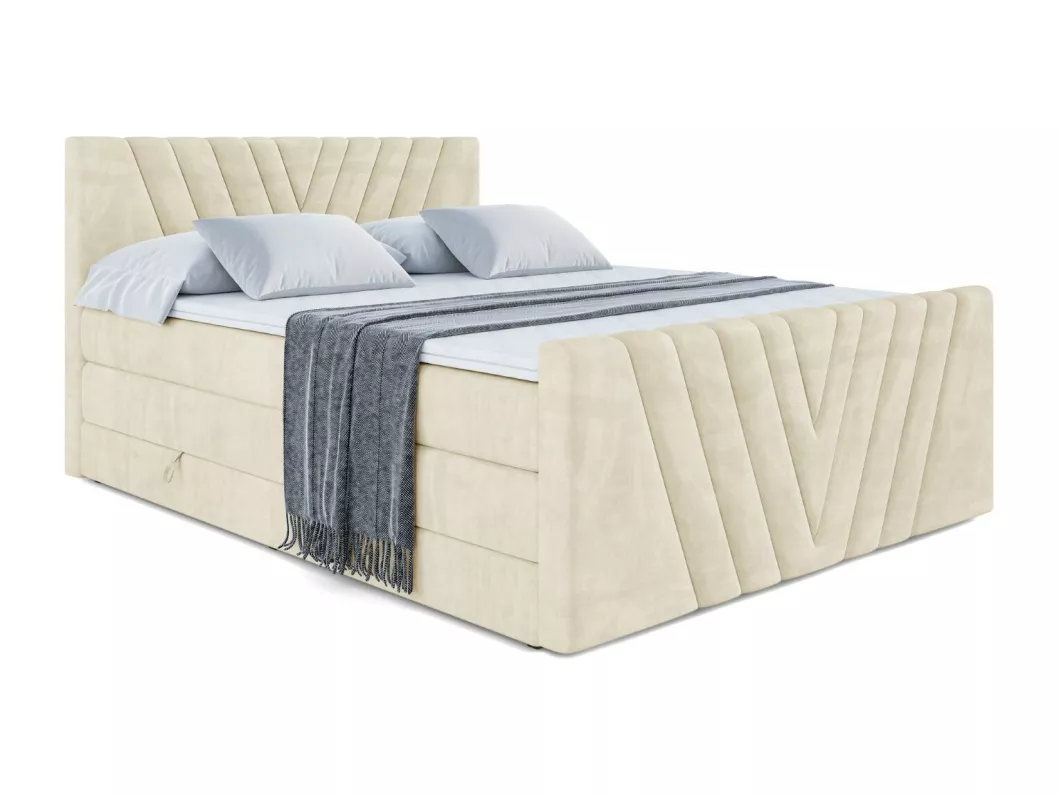 Kauf Unique Boxspringbett ERNI-Z KING mit Bettkasten, 2 Matratzen - H3/Bonellfederung und H4/Multipocketmateratze, Fußteil - 160x200 - Taupe Samt