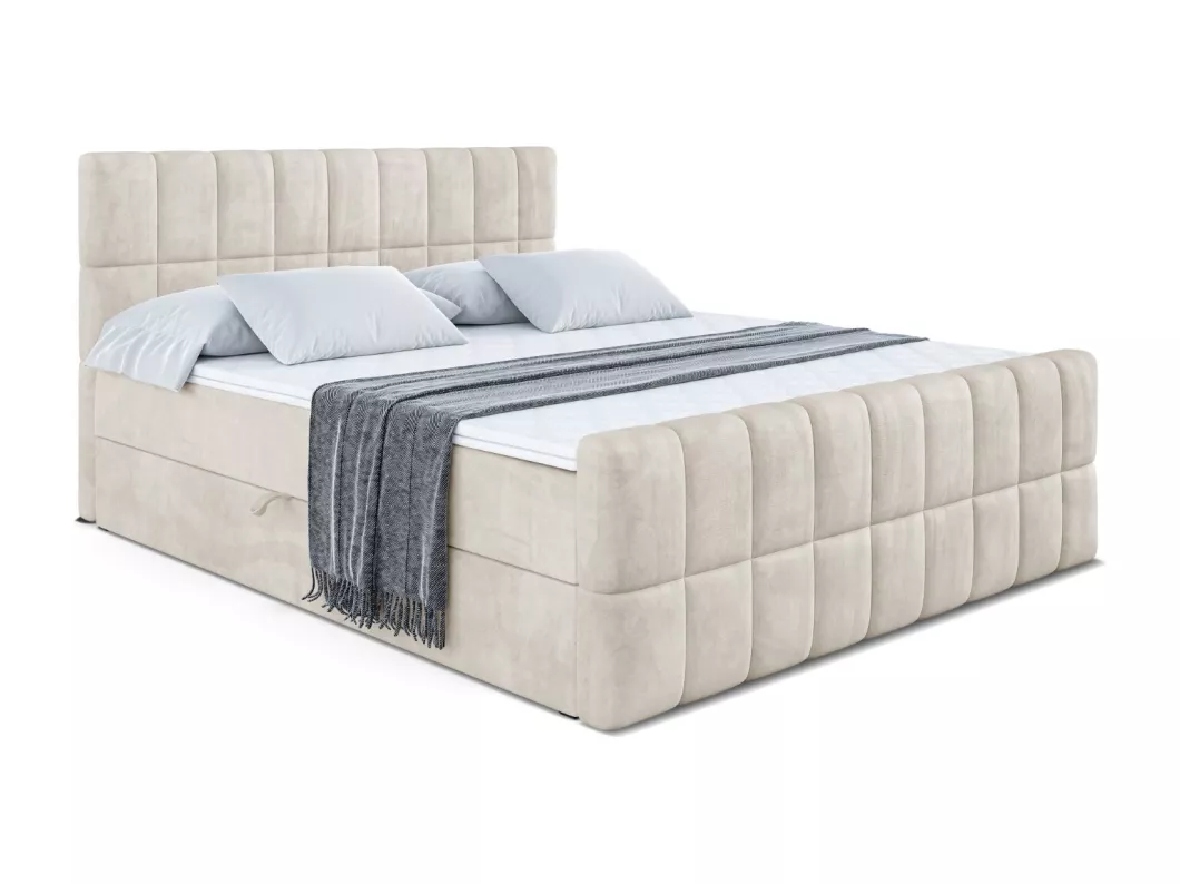 Kauf Unique Boxspringbett MIAMI-Z mit Bettkasten, H3-Materatze, Fußteil, Bonellfederung - 180x200 - Beige Samt