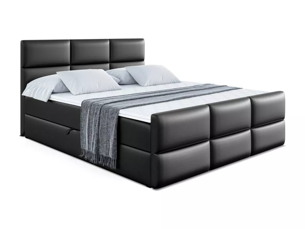 Kauf Unique Boxspringbett OHIO-Z mit Bettkasten, H3-Materatze, Fußteil, Bonellfederung - 180x200 - Schwarz Kunstleder