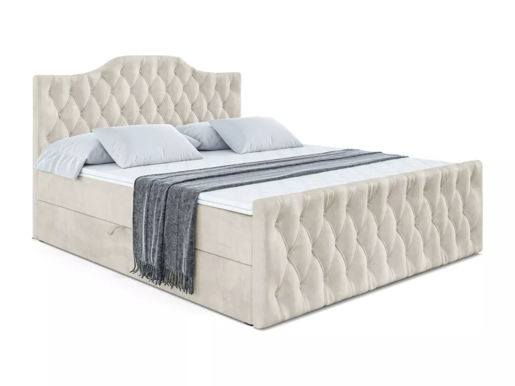 Kauf Unique Boxspringbett VILA-1-Z mit Bettkasten, H3-Materatze, Fußteil, Bonellfederung - 180x200 - Beige Samt