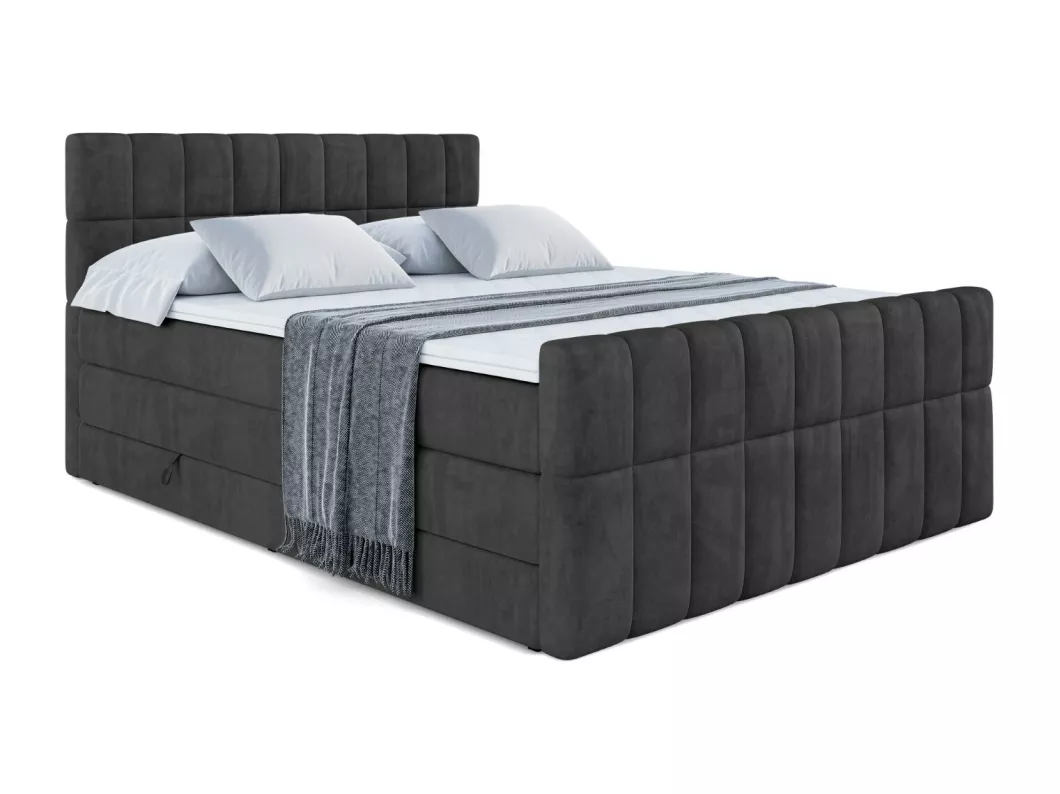 Kauf Unique Boxspringbett MIAMI-Z KING mit Bettkasten, 2 Matratzen - H3/Bonellfederung und H4/Multipocketmateratze, Fußteil - 160x200 - Schwarz Samt