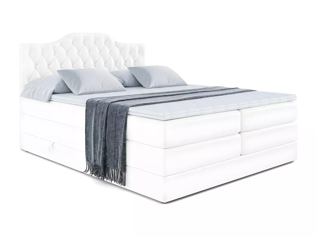 Kauf Unique Boxspringbett VILA-1 KING mit Bettkasten, 2 Matratzen - H3/Bonellfederung und H4/Multipocketmateratze - 160x200 - Weiß Kunstleder