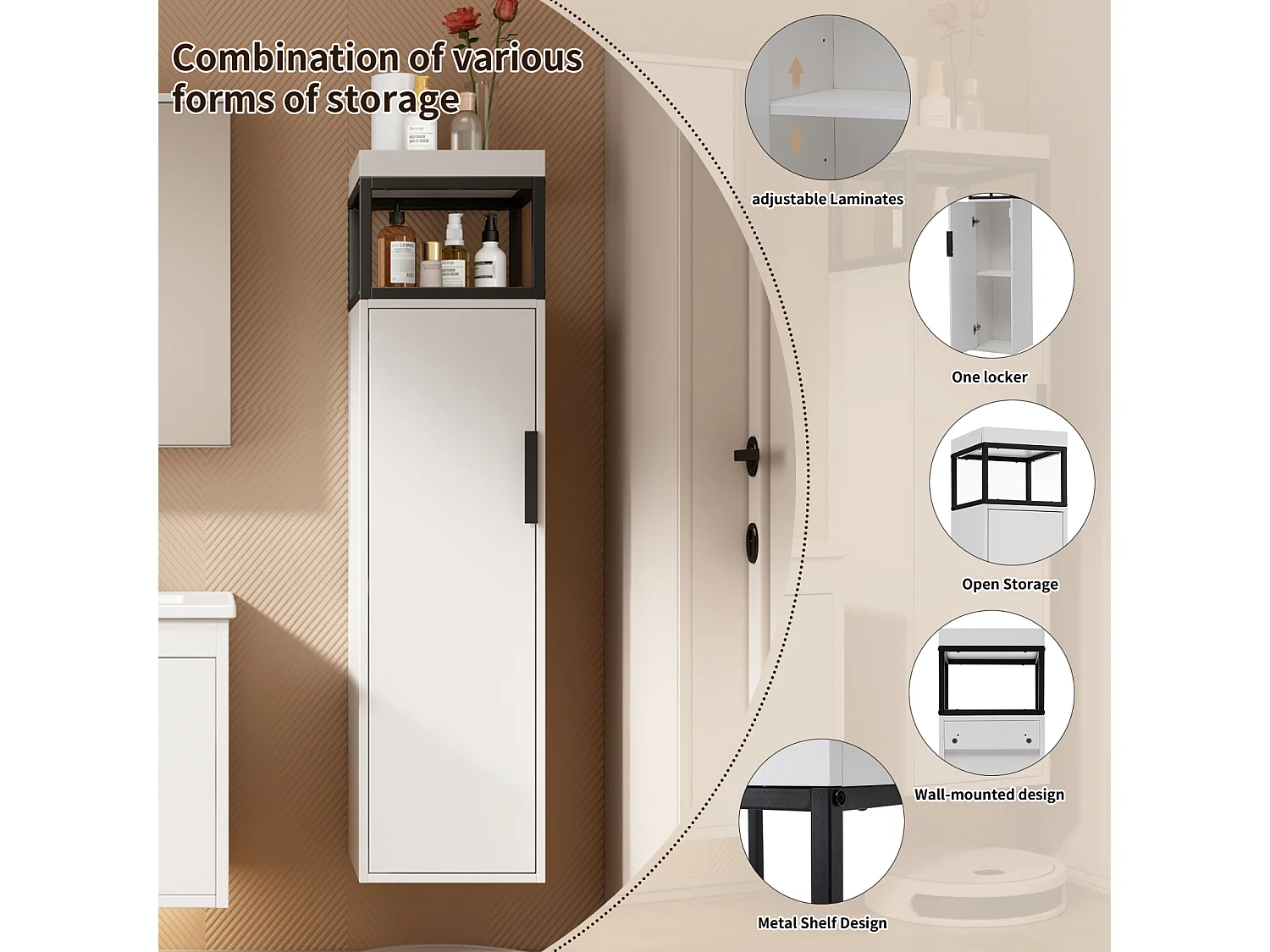60 cm brede wandcloset voor de badkamer - met keramische wastafel, kolom en spiegelkast - complete set 3-St - wit