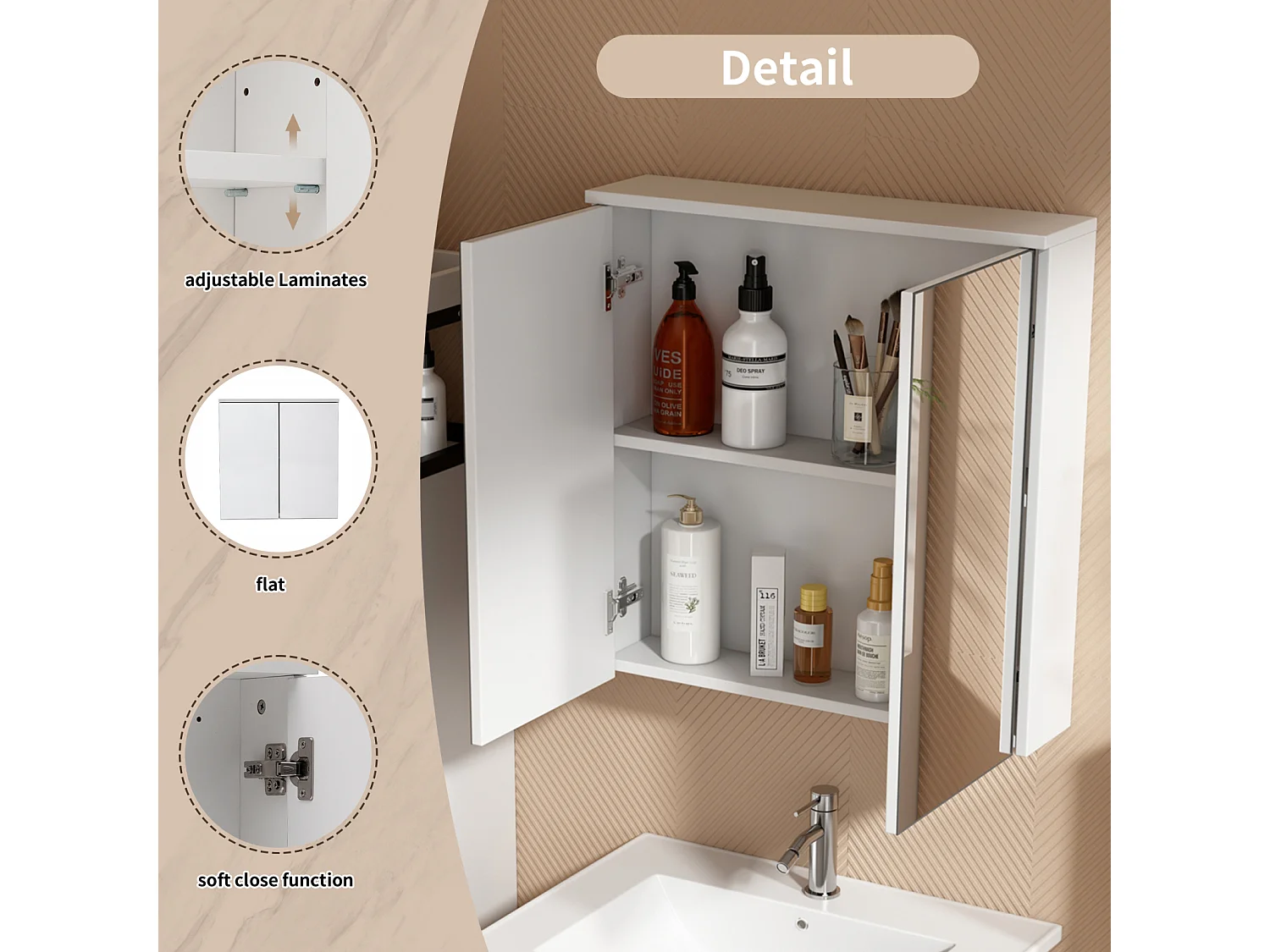 60 cm brede wandcloset voor de badkamer - met keramische wastafel, kolom en spiegelkast - complete set 3-St - wit