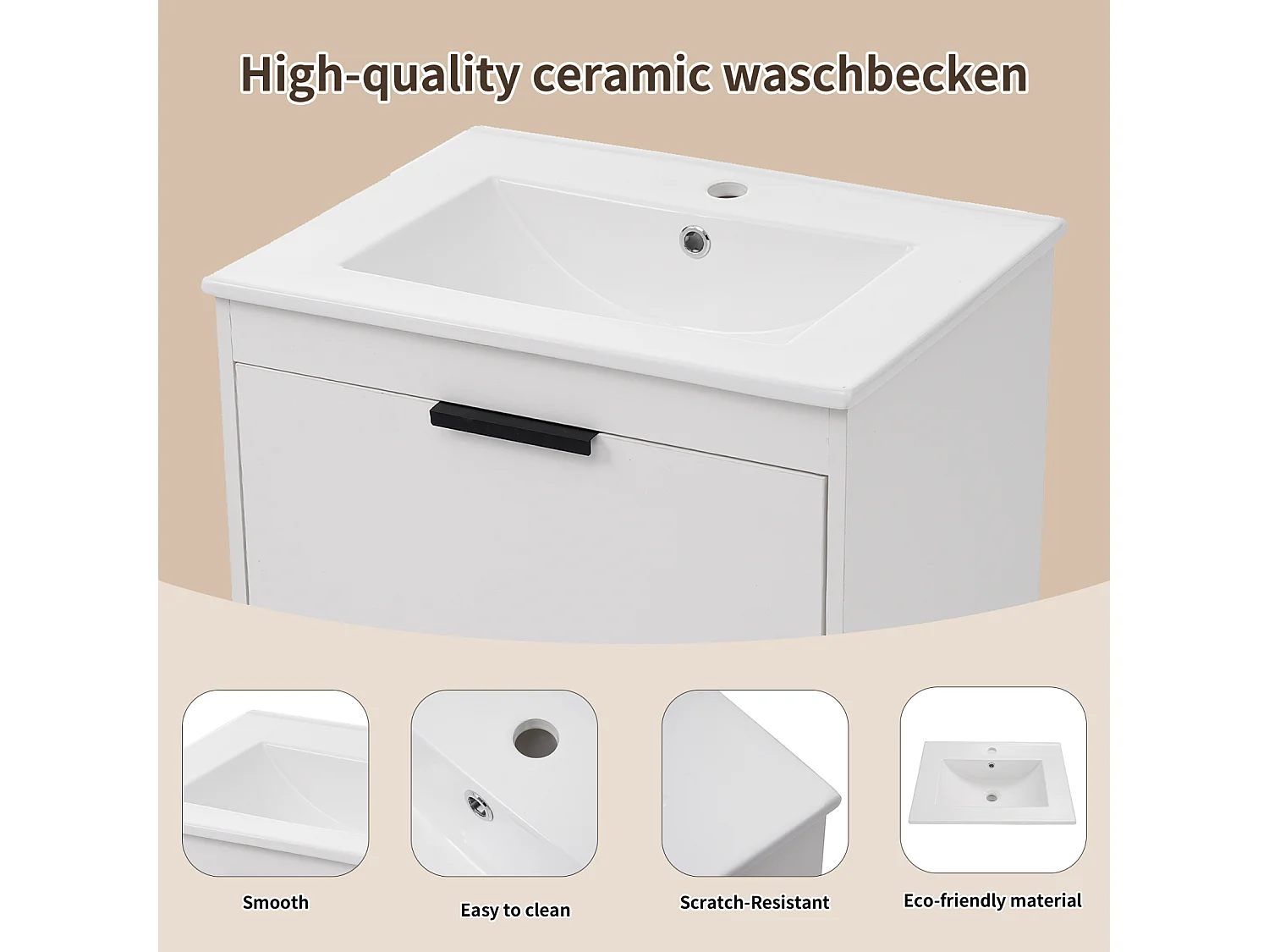 60 cm brede wandcloset voor de badkamer - met keramische wastafel, kolom en spiegelkast - complete set 3-St - wit