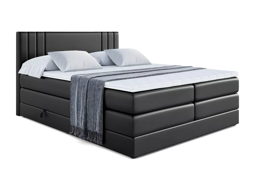 Kauf Unique Boxspringbett IDRIKO KING mit Bettkasten, 2 Matratzen - H3/Bonellfederung und H4/Multipocketmateratze - 160x200 - Schwarz Kunstleder