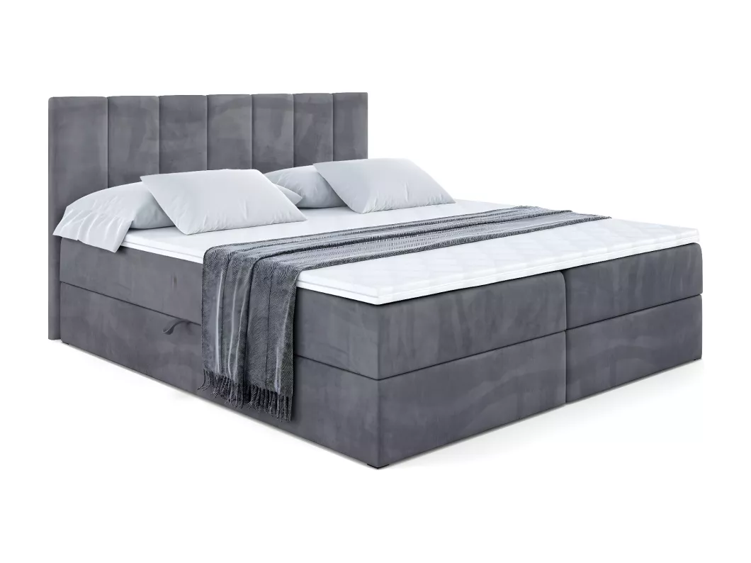 Kauf Unique Boxspringbett MOETI mit Bettkasten, H4-Materatze, Multipocketfederung - 160x200 - Dunkelgrau Samt