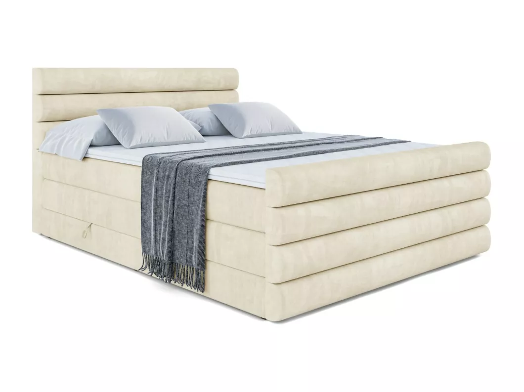 Kauf Unique Boxspringbett CELESTIA-Z KING mit Bettkasten, 2 Matratzen - H3/Bonellfederung und H4/Multipocketmateratze, Fußteil - 160x200 - Taupe Samt