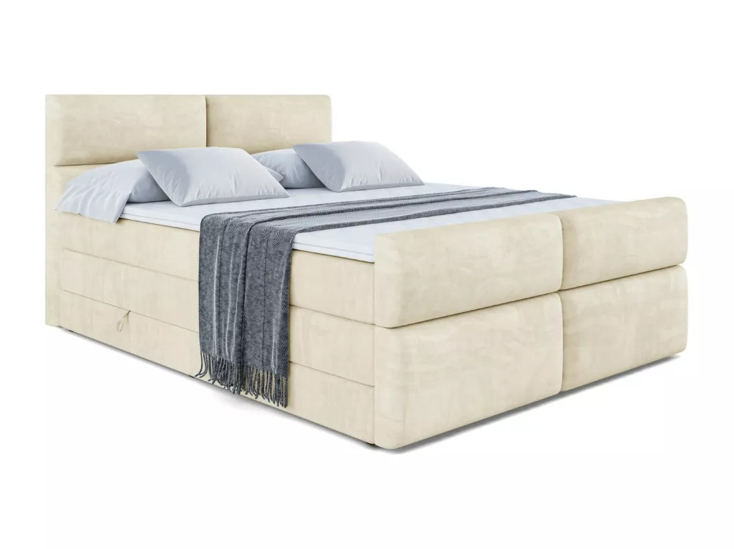 Kauf Unique Boxspringbett BOXI3-Z KING mit Bettkasten, 2 Matratzen - H3/Bonellfederung und H4/Multipocketmateratze, Fußteil - 200x200 - Taupe Samt