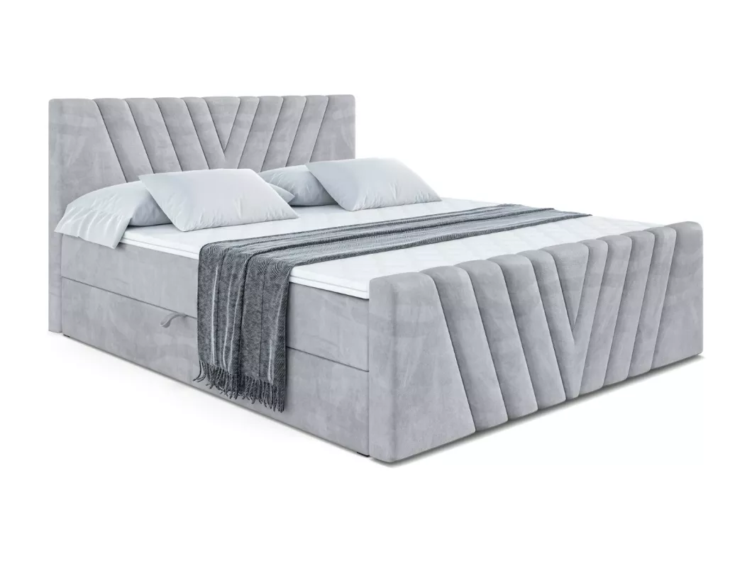 Kauf Unique Boxspringbett ERNI-Z mit Bettkasten, H3-Materatze, Fußteil, Bonellfederung - 120x200 - Grau Samt