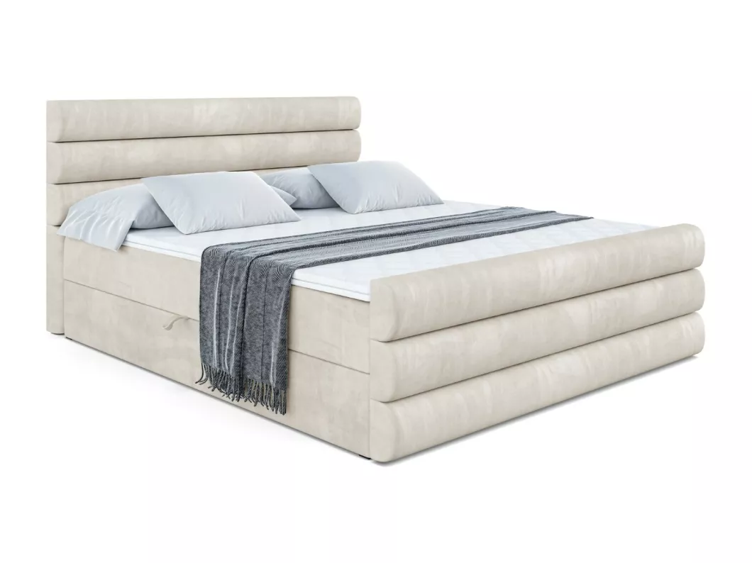 Kauf Unique Boxspringbett CELESTIA-Z mit Bettkasten, H3-Materatze, Fußteil, Bonellfederung - 160x200 - Beige Samt