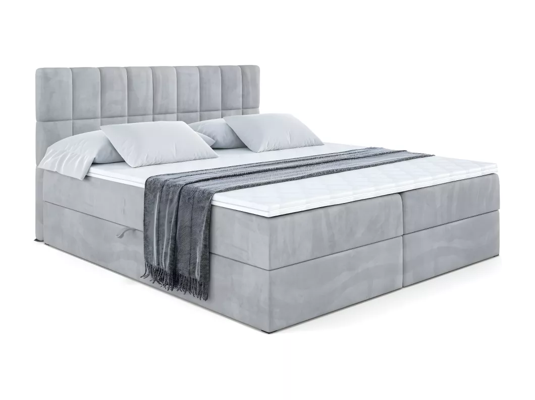 Kauf Unique Boxspringbett MIAMI mit Bettkasten, H3-Materatze, Bonellfederung - 140x200 - Grau Samt