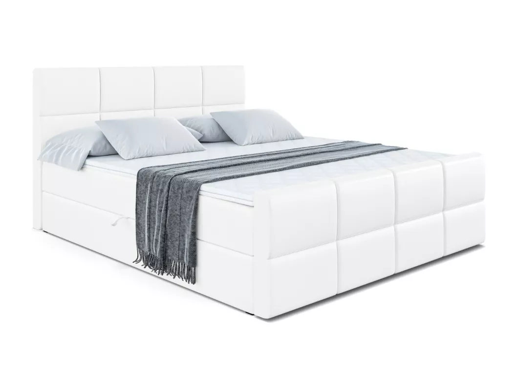 Kauf Unique Boxspringbett ARDENI-Z mit Bettkasten, H4-Materatze, Fußteil, Multipocketfederung - 160x200 - Weiß Kunstleder