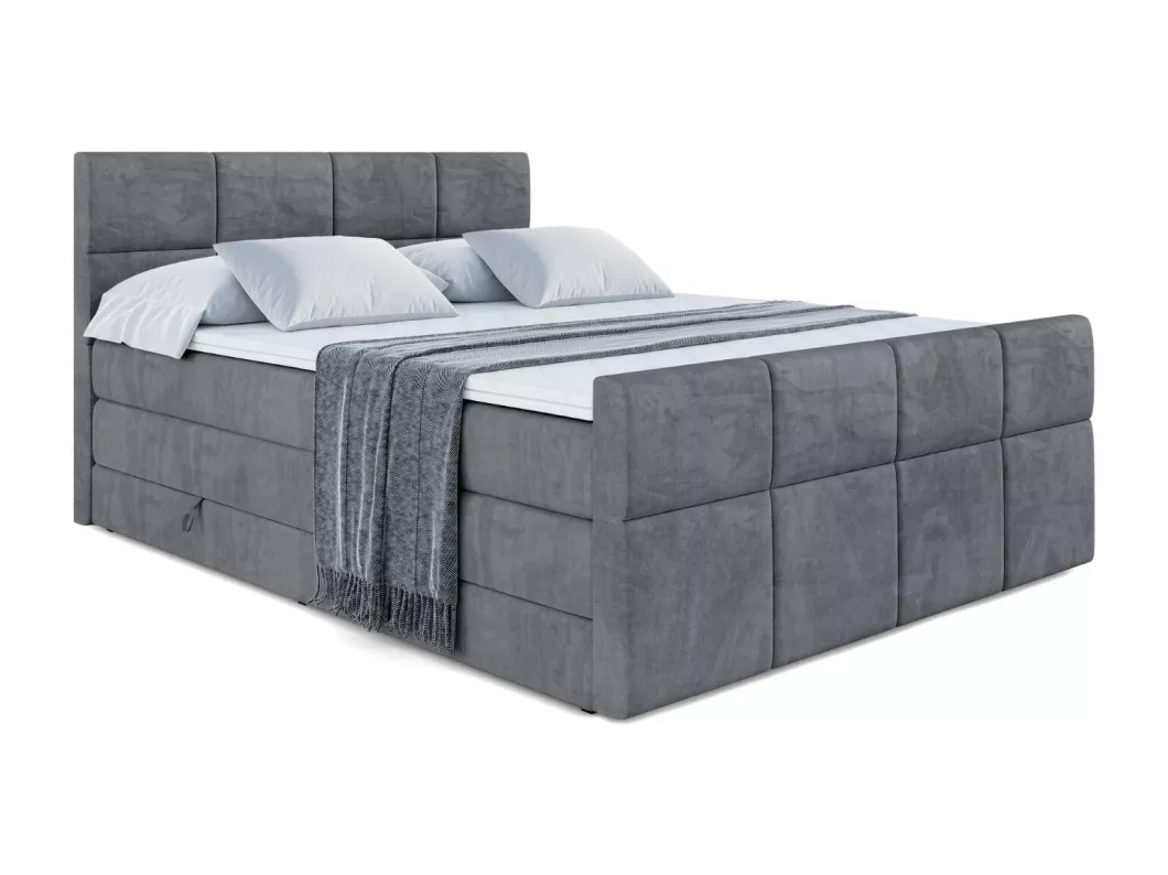 Kauf Unique Boxspringbett ARDENI-Z KING mit Bettkasten, 2 Matratzen - H3/Bonellfederung und H4/Multipocketmateratze, Fußteil - 140x200 - Dunkelgrau Samt