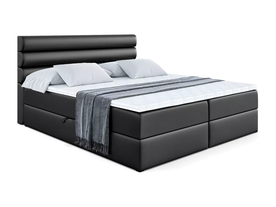 Kauf Unique Boxspringbett CELESTINA mit Bettkasten, H3-Materatze, Bonellfederung - 160x200 - Schwarz Kunstleder