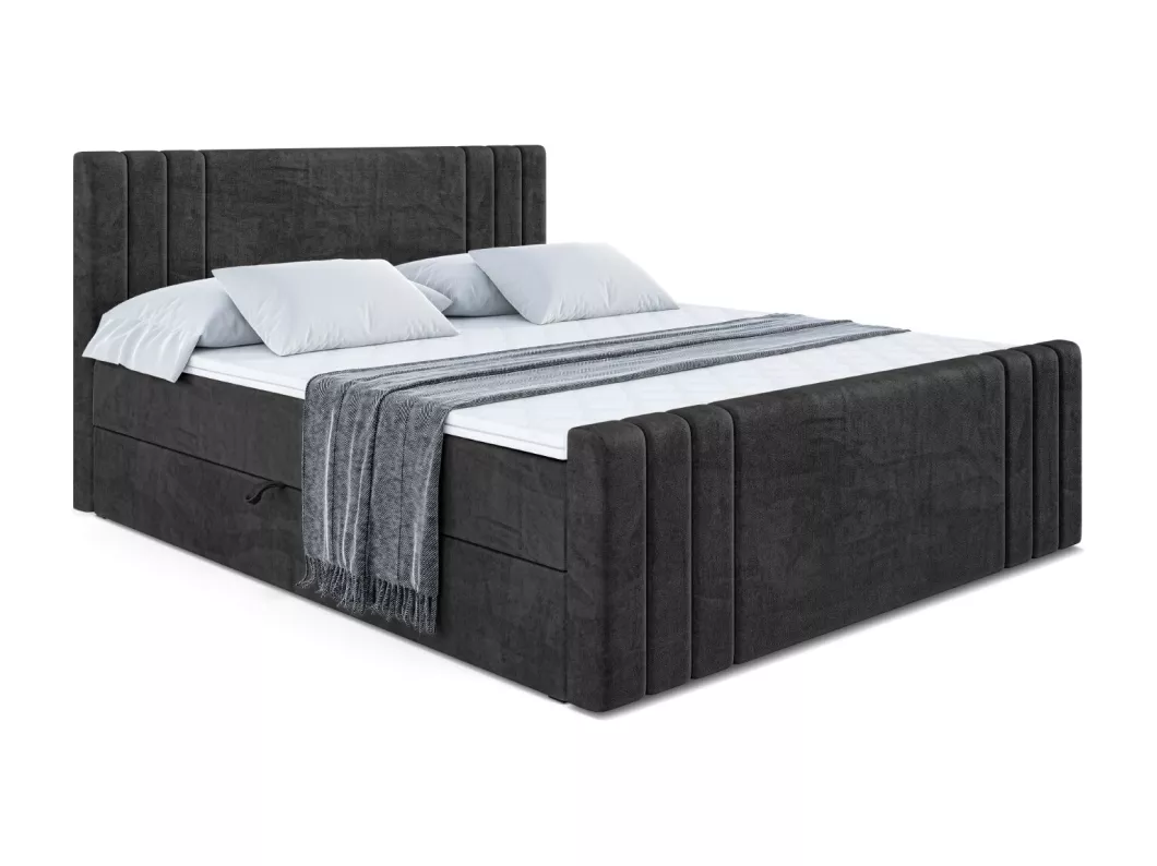 Kauf Unique Boxspringbett IDRIKO-Z mit Bettkasten, H3-Materatze, Fußteil, Bonellfederung - 120x200 - Schwarz Samt