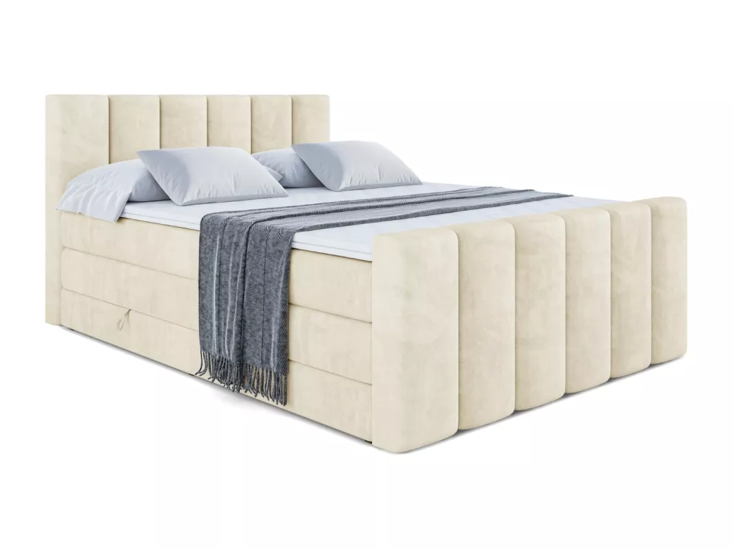 Kauf Unique Boxspringbett BOXI1-Z KING mit Bettkasten, 2 Matratzen - H3/Bonellfederung und H4/Multipocketmateratze, Fußteil - 140x200 - Taupe Samt