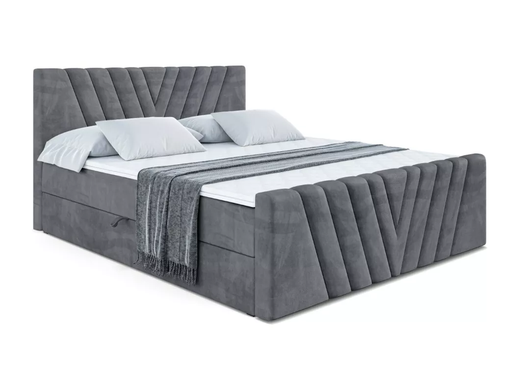 Kauf Unique Boxspringbett ERNI-Z mit Bettkasten, H4-Materatze, Fußteil, Multipocketfederung - 180x200 - Dunkelgrau Samt