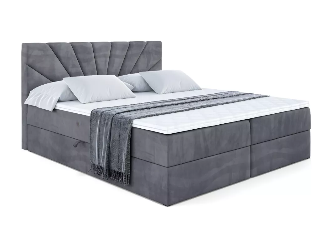 Kauf Unique Boxspringbett MILTIO mit Bettkasten, H4-Materatze, Multipocketfederung - 180x200 - Dunkelgrau Samt