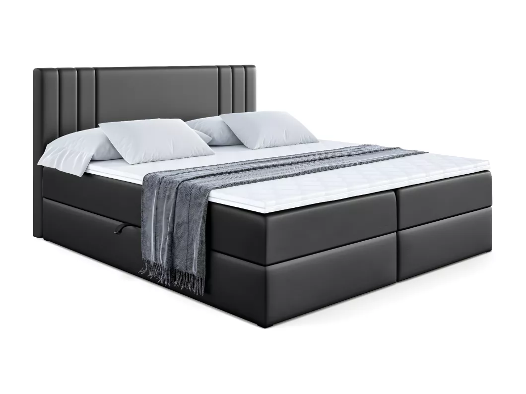 Kauf Unique Boxspringbett IDRIKO mit Bettkasten, H4-Materatze, Multipocketfederung - 200x200 - Schwarz Kunstleder