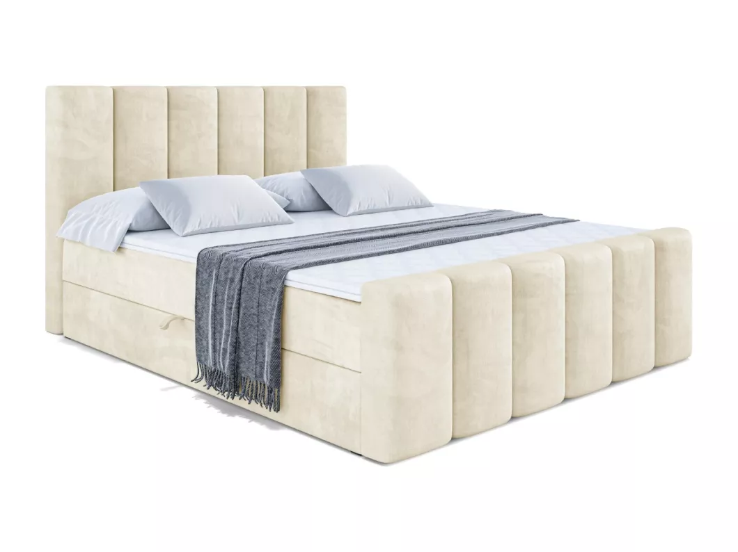 Kauf Unique Boxspringbett BOXI1-Z mit Bettkasten, H3-Materatze, Fußteil, Bonellfederung - 160x200 - Taupe Samt