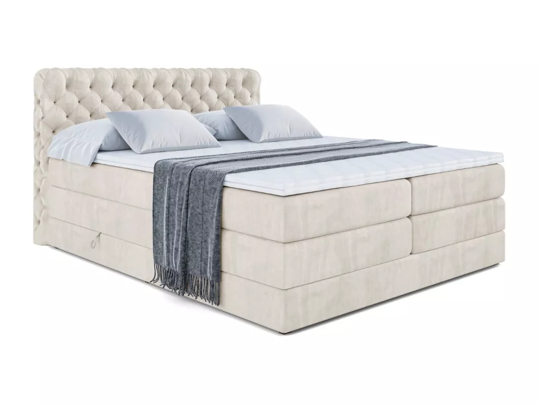 Kauf Unique Boxspringbett BOXI8 KING mit Bettkasten, 2 Matratzen - H3/Bonellfederung und H4/Multipocketmateratze - 180x200 - Beige Samt