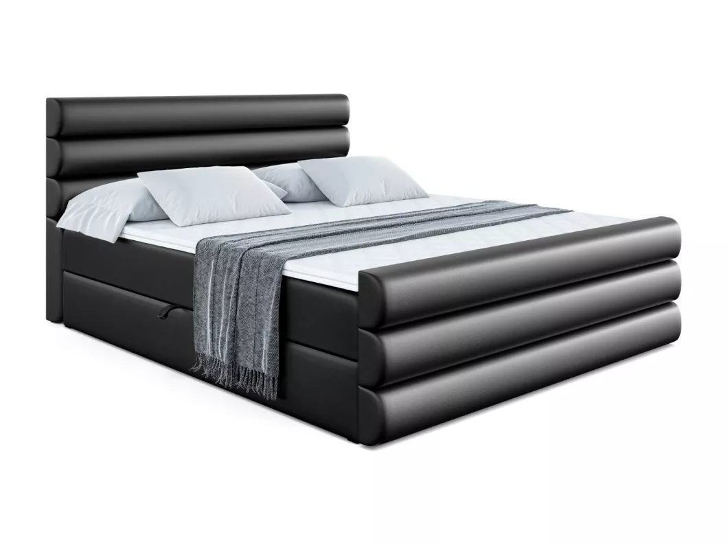 Kauf Unique Boxspringbett CELESTIA-Z mit Bettkasten, H4-Materatze, Fußteil, Multipocketfederung - 200x200 - Schwarz Kunstleder