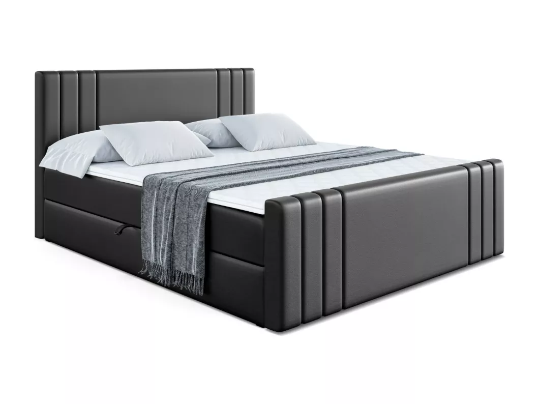 Kauf Unique Boxspringbett IDRIKO-Z mit Bettkasten, H3-Materatze, Fußteil, Bonellfederung - 140x200 - Schwarz Kunstleder