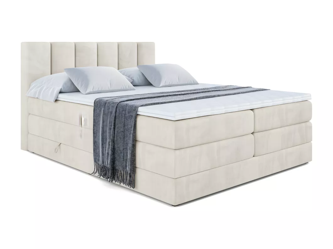 Kauf Unique Boxspringbett BOXI1 KING mit Bettkasten, 2 Matratzen - H3/Bonellfederung und H4/Multipocketmateratze - 160x200 - Beige Samt