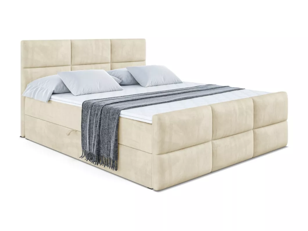 Kauf Unique Boxspringbett OHIO-Z mit Bettkasten, H4-Materatze, Fußteil, Multipocketfederung - 120x200 - Taupe Samt