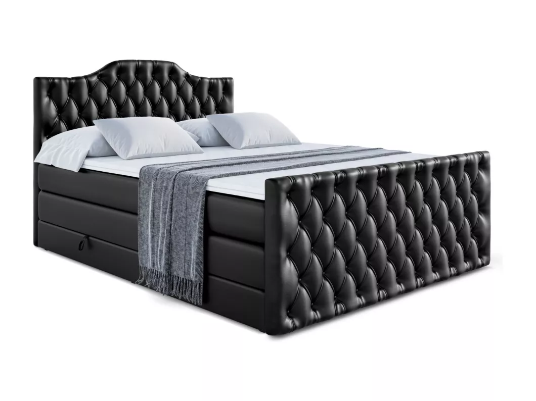 Kauf Unique Boxspringbett VILA-1-Z KING mit Bettkasten, 2 Matratzen - H3/Bonellfederung und H4/Multipocketmateratze, Fußteil - 140x200 - Schwarz Kunstleder