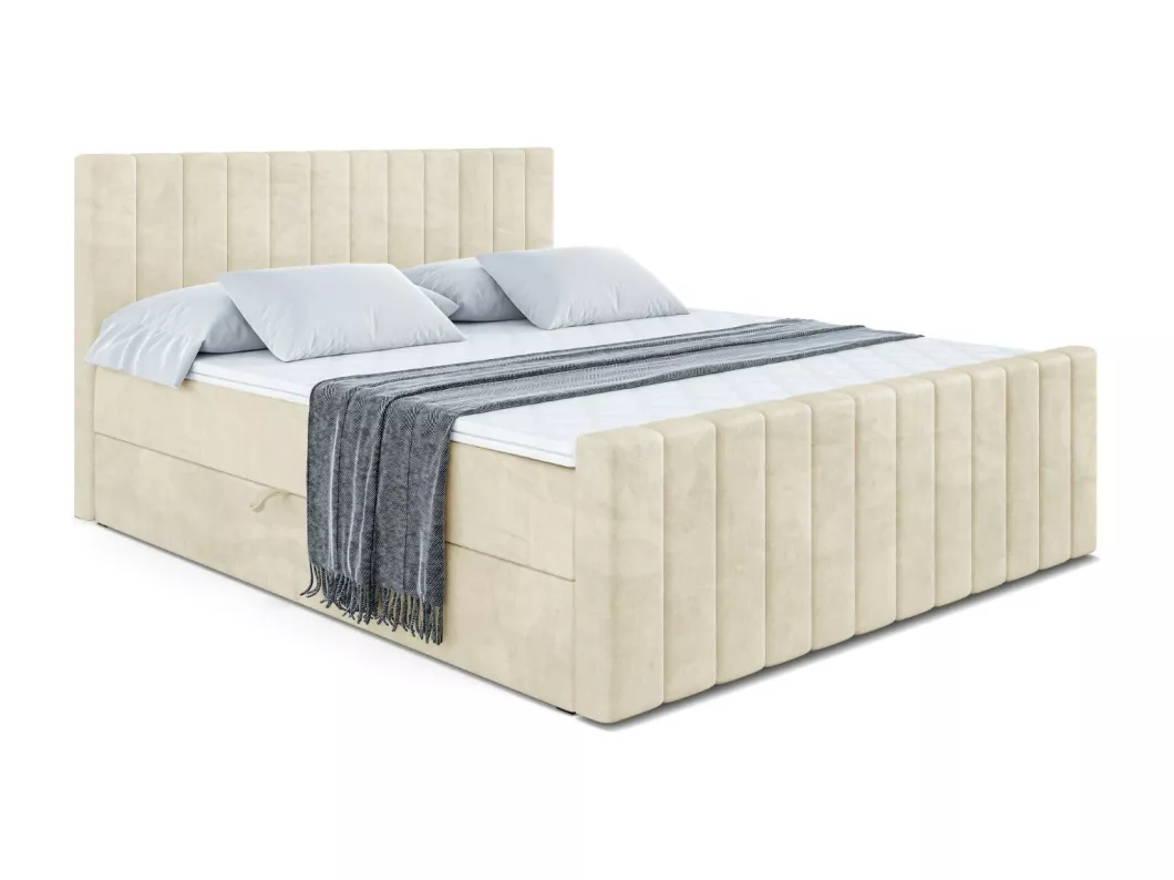 Kauf Unique Boxspringbett EDITA-Z mit Bettkasten, H3-Materatze, Fußteil, Bonellfederung - 140x200 - Taupe Samt