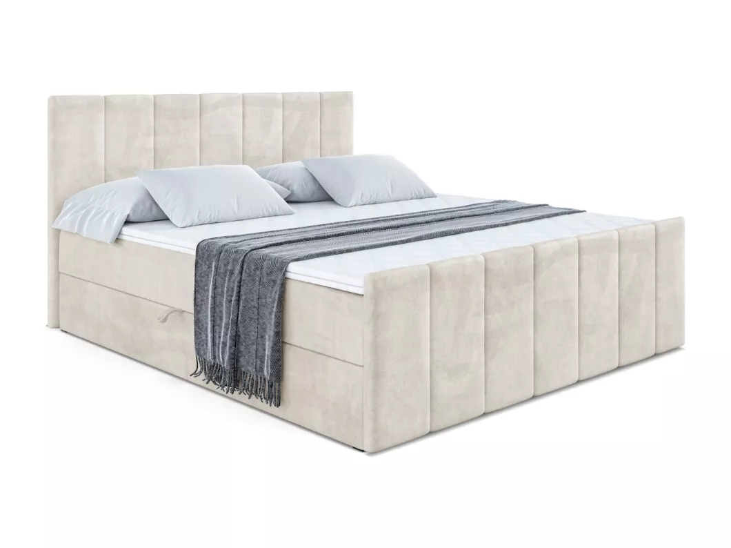 Kauf Unique Boxspringbett MOETI-Z mit Bettkasten, H4-Materatze, Fußteil, Multipocketfederung - 160x200 - Beige Samt