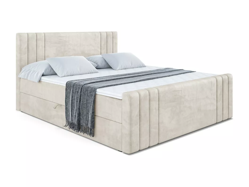 Kauf Unique Boxspringbett IDRIKO-Z mit Bettkasten, H4-Materatze, Fußteil, Multipocketfederung - 200x200 - Beige Samt