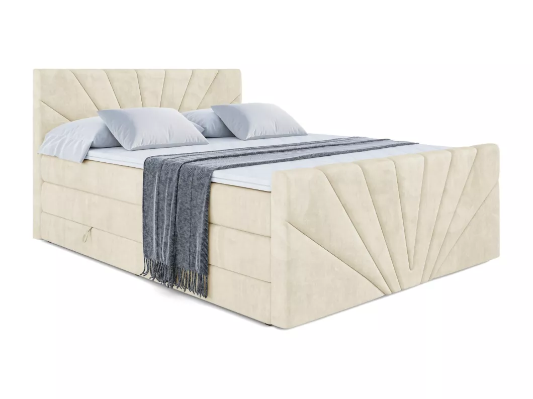 Kauf Unique Boxspringbett MILTIO-Z KING mit Bettkasten, 2 Matratzen - H3/Bonellfederung und H4/Multipocketmateratze, Fußteil - 180x200 - Taupe Samt