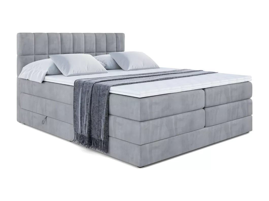 Kauf Unique Boxspringbett MIAMI KING mit Bettkasten, 2 Matratzen - H3/Bonellfederung und H4/Multipocketmateratze - 200x200 - Hellgrau Samt