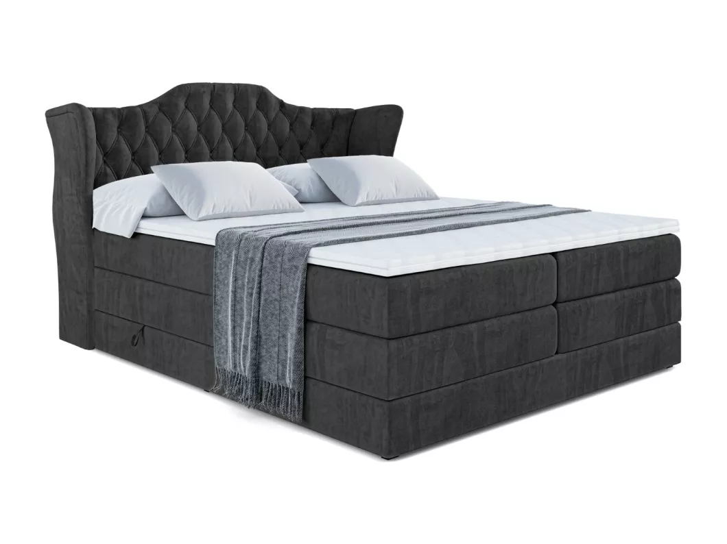 Kauf Unique Boxspringbett VILA KING mit Bettkasten, 2 Matratzen - H3/Bonellfederung und H4/Multipocketmateratze - 120x200 - Schwarz Samt