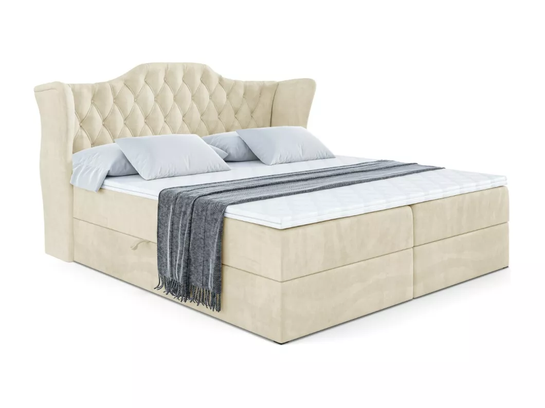 Kauf Unique Boxspringbett VILA mit Bettkasten, H4-Materatze, Multipocketfederung - 200x200 - Taupe Samt