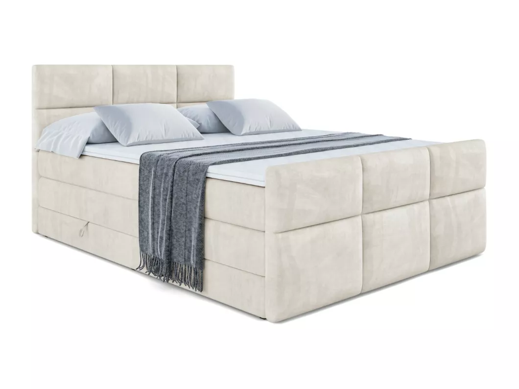 Kauf Unique Boxspringbett OHIO-Z KING mit Bettkasten, 2 Matratzen - H3/Bonellfederung und H4/Multipocketmateratze, Fußteil - 120x200 - Beige Samt