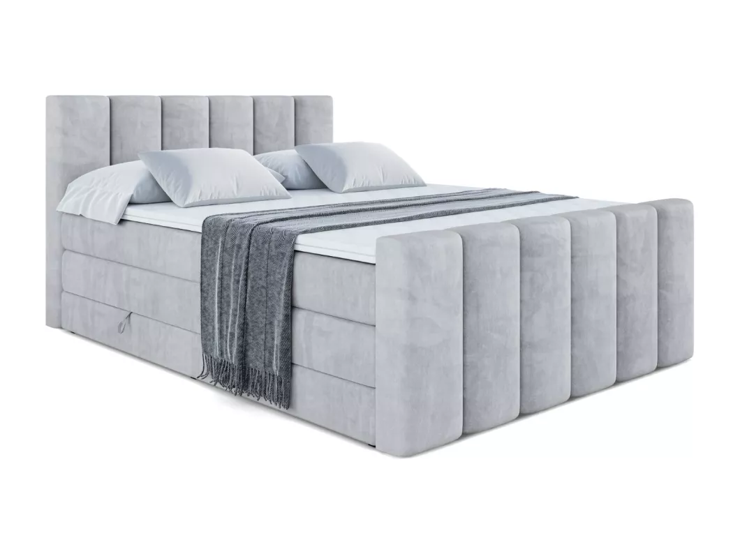 Kauf Unique Boxspringbett BOXI1-Z KING mit Bettkasten, 2 Matratzen - H3/Bonellfederung und H4/Multipocketmateratze, Fußteil - 140x200 - Grau Samt