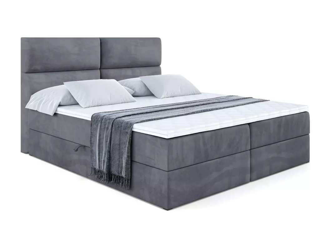 Kauf Unique Boxspringbett BOXI3 mit Bettkasten, H4-Materatze, Multipocketfederung - 140x200 - Dunkelgrau Samt