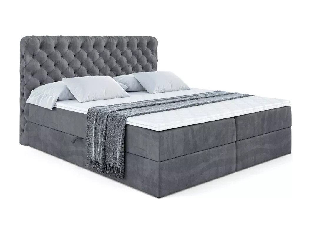 Kauf Unique Boxspringbett BOXI8 mit Bettkasten, H3-Materatze, Bonellfederung - 160x200 - Dunkelgrau Samt